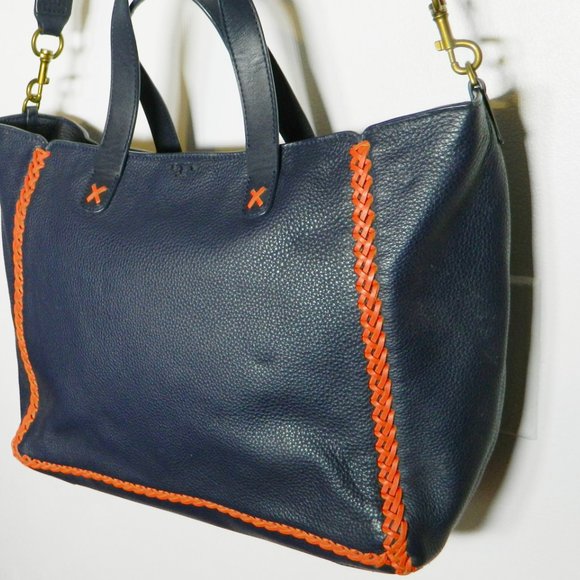 Tory Burch $595 33007 Softy Whipstitch Medium Leather Tory Navy Tote - Picture 6 of 9